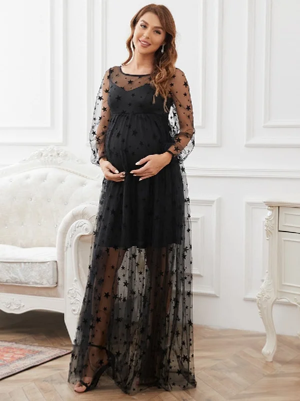 V-Neck Tulle Double Skirt Floor-Length Maternity Dress Tulle Dress Color