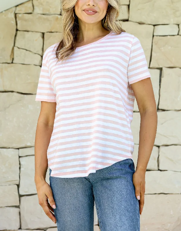 Stripe T-Shirt - Soft Pink/White Stripe Bohemian Shirt Dress