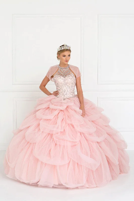 Tulle Halter Quinceanera Dress with Beads and Jewels Formal Tulle Dress