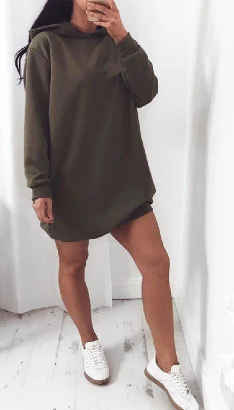 Oversized Hoodie Dress In Khaki Hooded Sweatshirt for Women