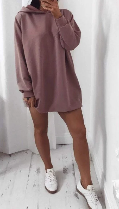 Oversized Hoodie Dress In Rose Pink Warm Sweatshirts for Women