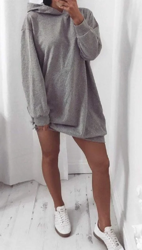 Oversized Hoodie Dress In Light Grey Fleece Hoodies & Sweatshirts