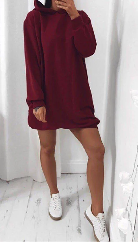 Oversized Hoodie Dress In Wine Classic Hoodie Sweatshirt