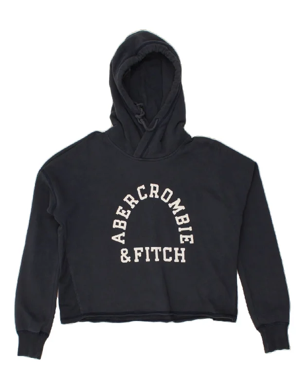 ABERCROMBIE & FITCH Womens Crop Hoodie Jumper UK 10 Small Navy Blue Cotton Casual sweaters