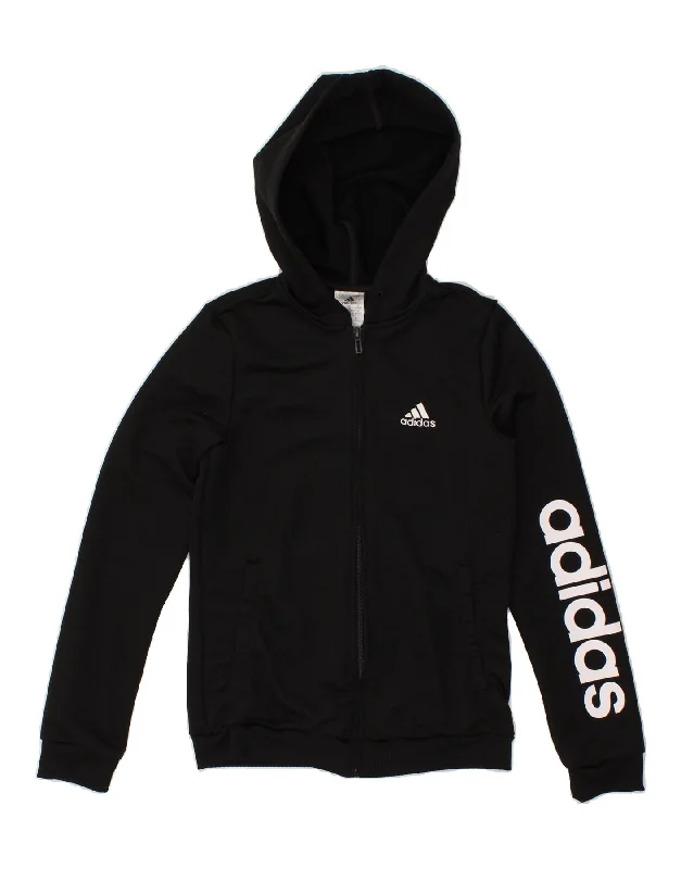 ADIDAS Womens Graphic Zip Hoodie Sweater UK 4/6 XS Black Polyester Anti-pilling sweaters