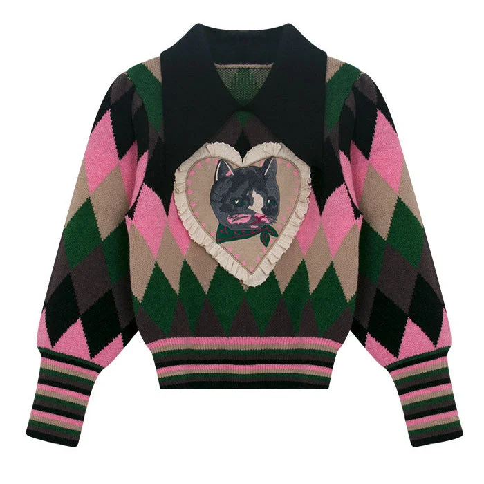 Preppy Cat Argyle Collar Jumper Canada Goose sweaters