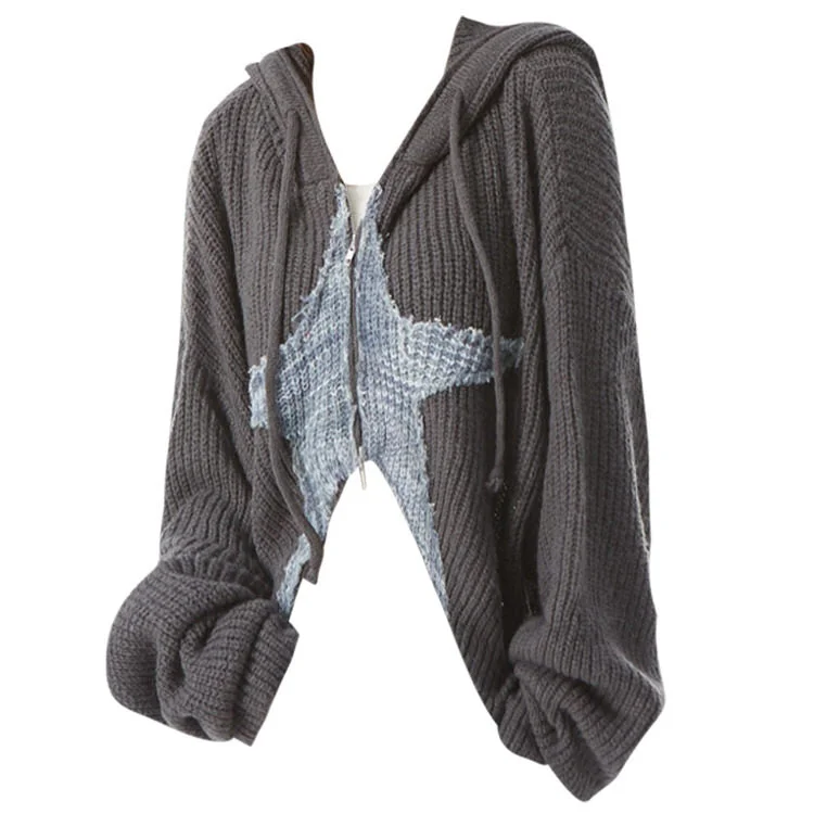 Star Girl Aesthetic Zip Up Knit Hoodie Knitted sweaters