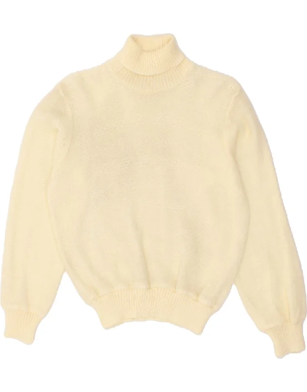 VINTAGE Womens Roll Neck Jumper Sweater UK 14 Medium Beige Geometric Breathable sweaters