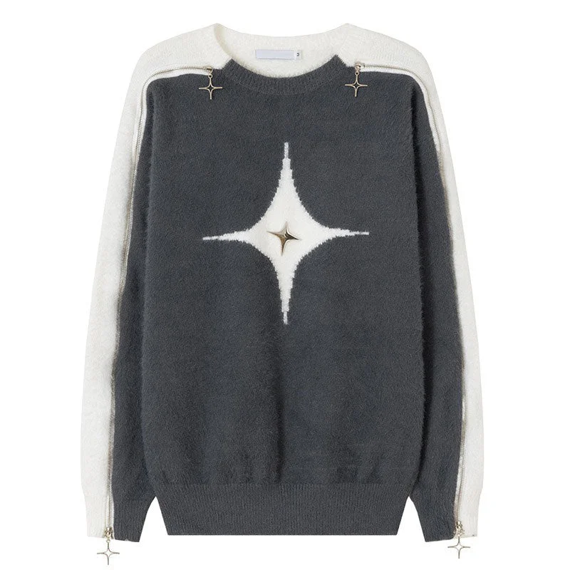 White Star Open-Shoulder Sweater Trendy oversized sweaters