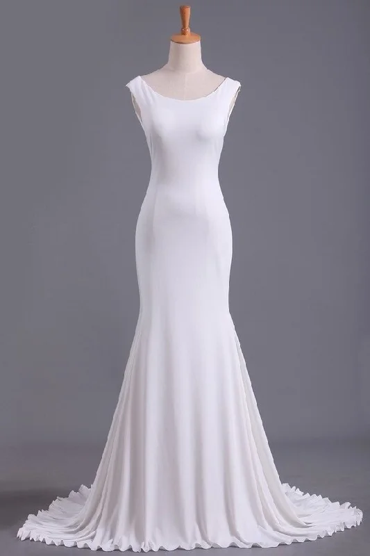 2024 White Scoop Mermaid/Trumpet Wedding Dresses Spandex PBSM3FTC Off-shoulder Gown