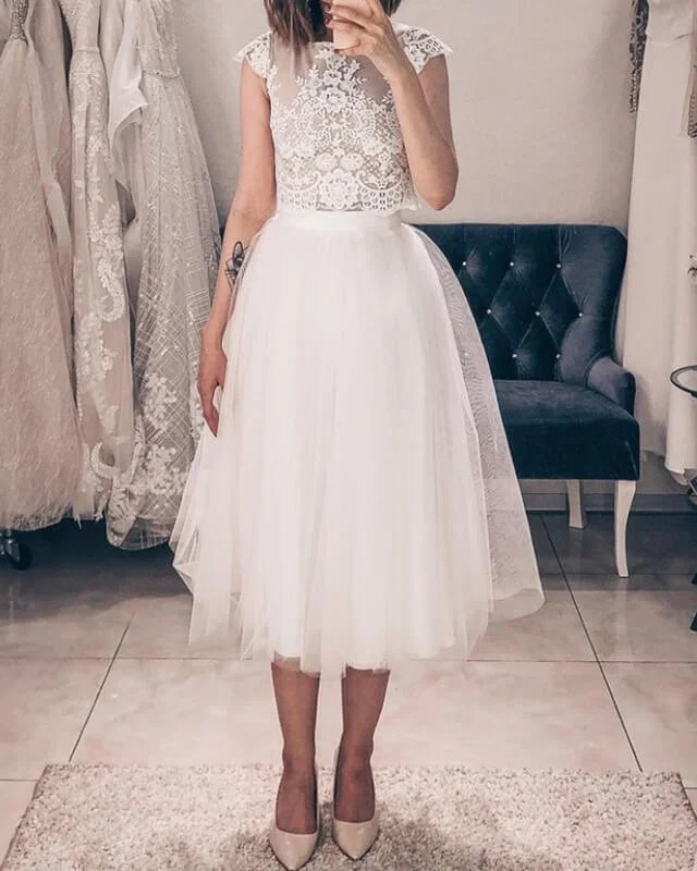 Short Boho Wedding Dresses Two Piece Modern Bridal Gown