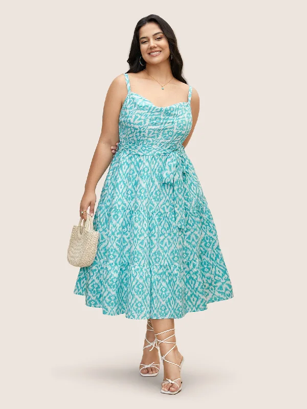 Cowl Neck Bandana Print Midi Dress Sleeveless midi dresses