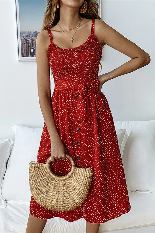 Fashion Polk Dots Red Midi Dress Knitted midi dresses