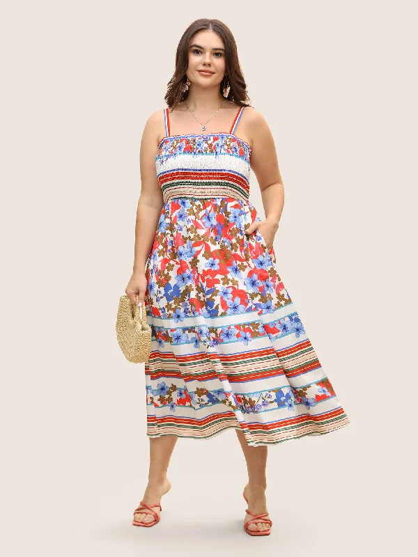 Floral Print Shirred Cami Midi Dress Best midi dresses for casual wear