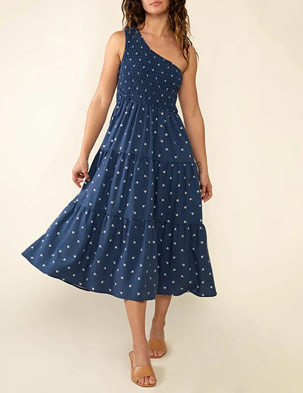 May One Shoulder Navy Floral Midi Dress Best midi dresses for tall women