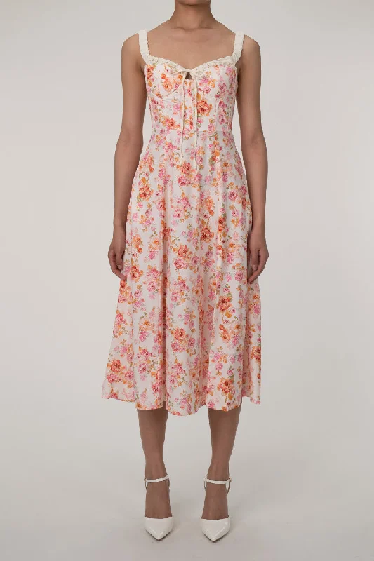 Sexy Tie Neck High Split Floral Printed Summer Midi Sundress - Beige Goth midi dresses