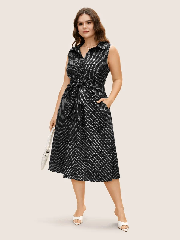 Shirt Collar Striped Midi Tank Dress Fashion-forward midi dresses