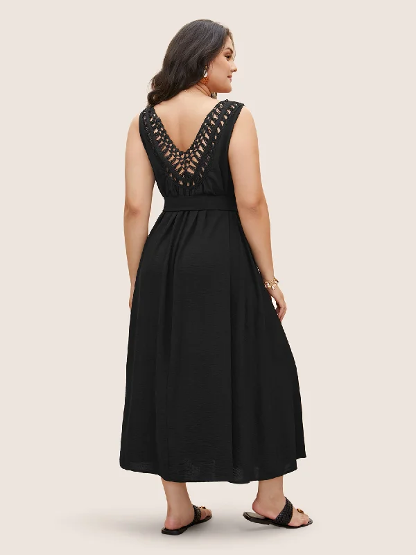 Solid Crocheted Backless Sleeveless Midi Dress Glamorous midi dresses