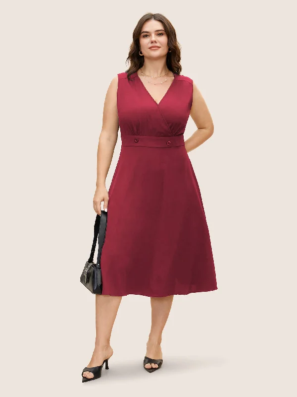 V Neck Plain Split Hem Sleeveless Midi Dress Comfortable midi dresses for everyday wear