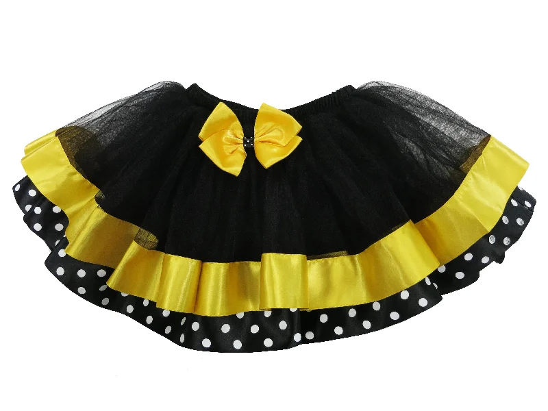 Black Yellow Bumble Bee Polka dot  Ribbon Tutu Skirt Lounge unclassified skirts