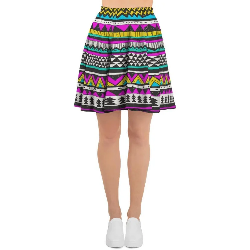 Colorful Indian Aztec Doodle Triangles Women's Skirt Best-selling unclassified skirts