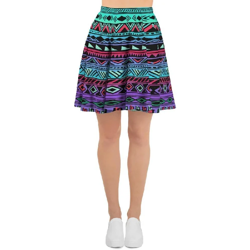 Colorful Neon Tribal Aztec Hand Drawn Women's Skirt Club unclassified skirts