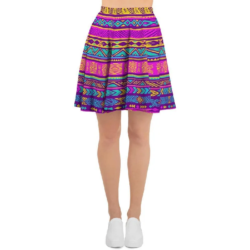 Colorful Neon Tribal Navajo Aztec Print Women's Skirt Date night unclassified skirts