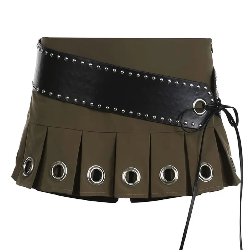 Grunge Eyelet Pleated Micro Skirt Neutral tone unclassified skirts