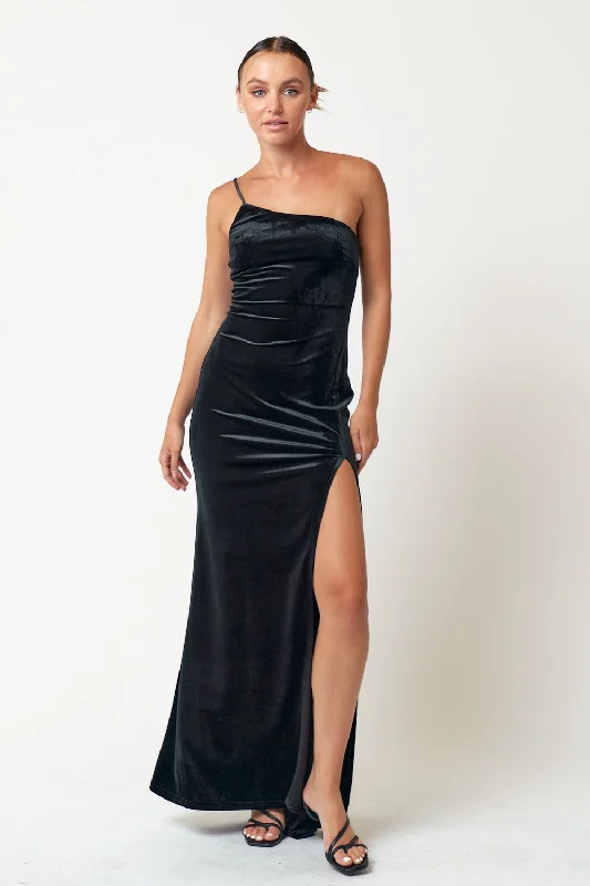 Long One Shoulder Velvet Dress Minimalist maxi dresses