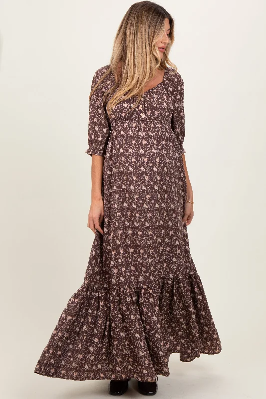 Chestnut Floral Sweetheart Neckline Maternity Maxi Dress Prom maxi dresses