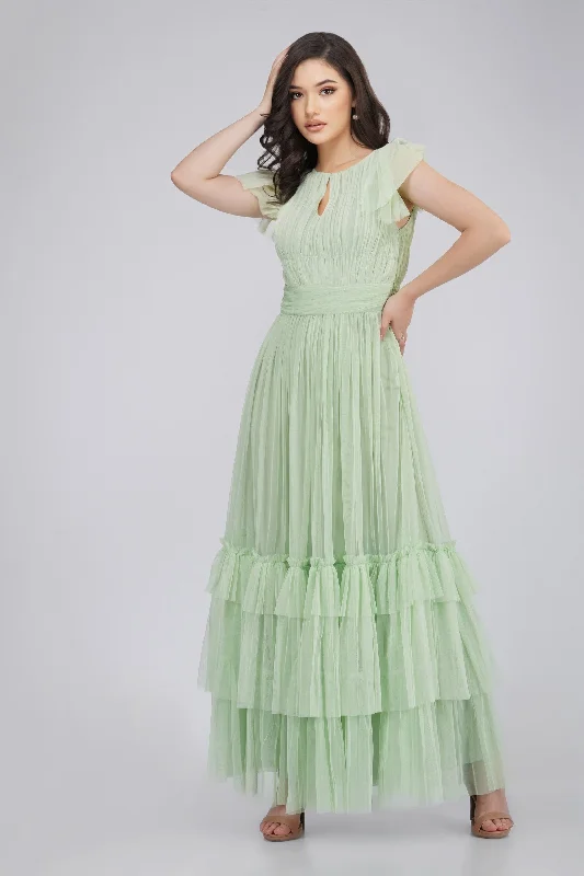 Diva Tulle Maxi Dress in Sage Hot new arrivals in maxi dresses