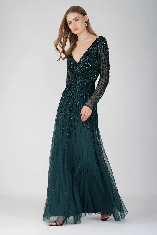 Laura Embellished Maxi Dress in Emerald Green Long sleeve maxi dresses