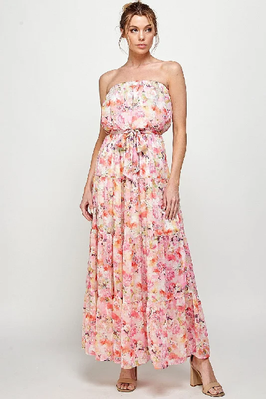 Long Strapless Floral Print Maxi Dress Sexy maxi dresses