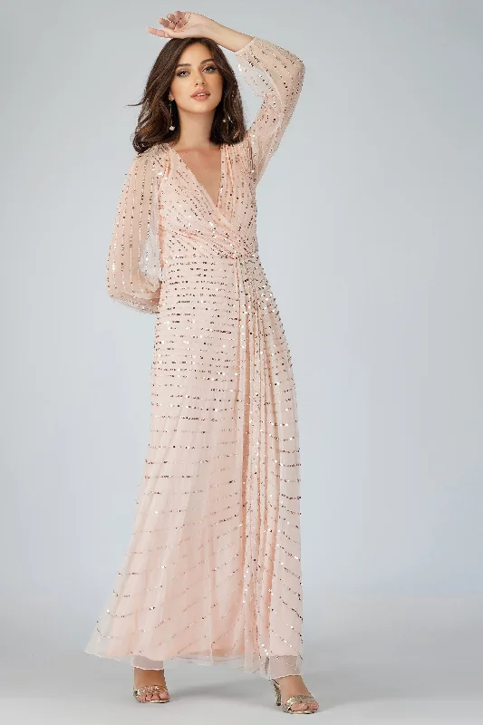 Miya Long Sleeve Blush Pink Bridesmaid Dress Smocked maxi dresses