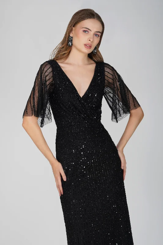 Moschina Embellished Maxi Dress in Black Velvet maxi dresses