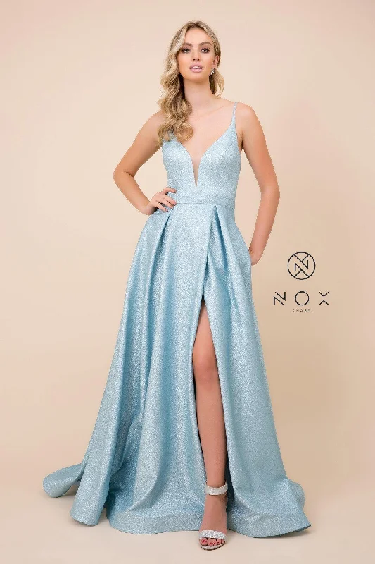 Long A-Line Glitter Knit Prom Dress Sleeveless maxi dresses