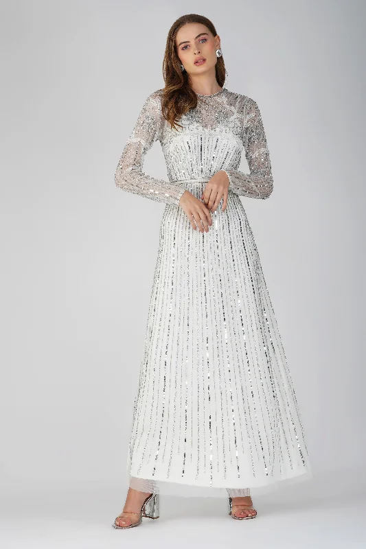 Teresa Embellished Maxi Dress in Silver Casual maxi dresses