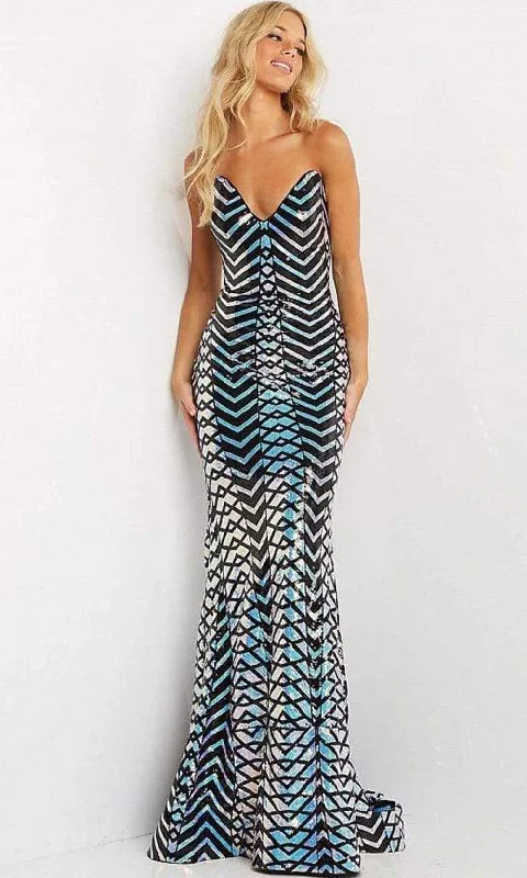 Jovani - 07285 Strapless Zigzag Sequin Long Gown Boho party dresses