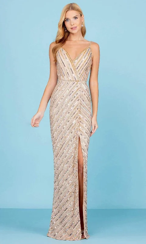 SCALA - 60258 Striped Sequin V-Neck Gown Y2K party dresses