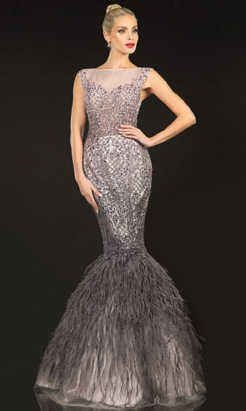 Terani Couture - 2021GL3577 Cap Sleeve Feathered Mermaid Gown Lightweight party dresses for summer