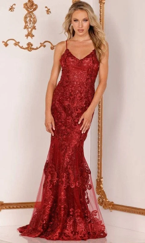 Terani Couture - 2215P0029 V-Neck Embroidered Trumpet Gown Must-have party dresses for this season