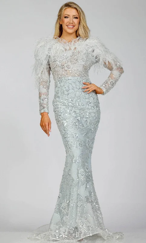 Terani Couture 231M0491 - Fur Ornate Mermaid Evening Gown Designer party dresses