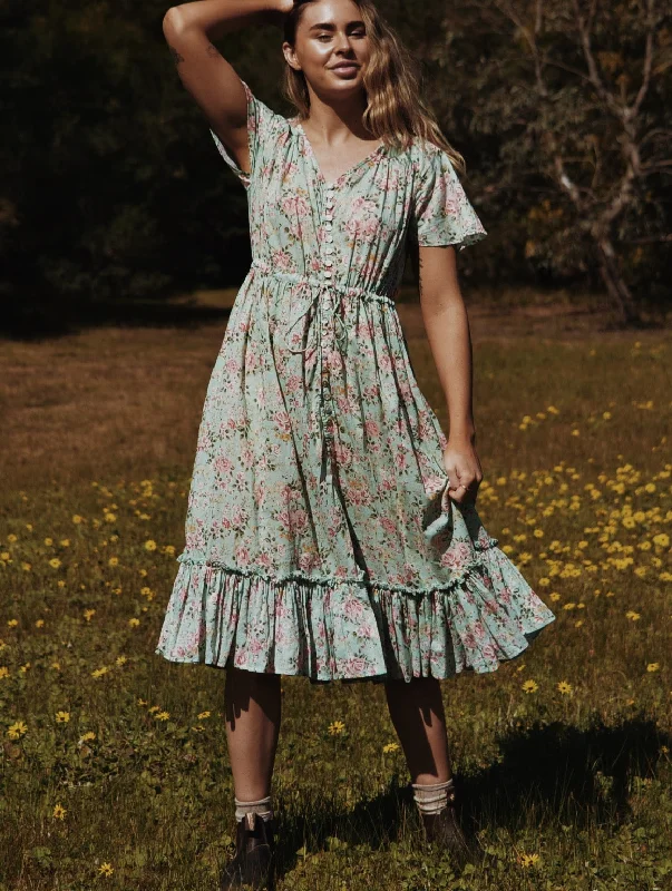 DULCIE DRESS ROSE FLORAL SEA FOAM Versatile floral dresses for all occasions