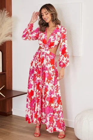 VE Spring Floral Cut Out Dress Anniversary floral dresses