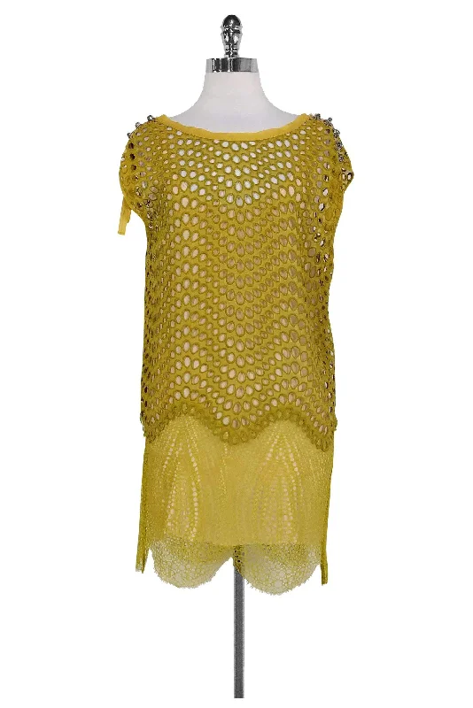 3.1 Phillip Lim - Mustard Yellow Eyelet Lace Dress Sz 0 Lace Dress Casual