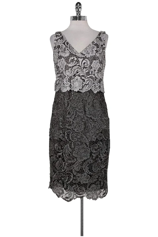 Adrianna Papell - White & Grey Lace Dress Sz 6 Vintage Lace Dress