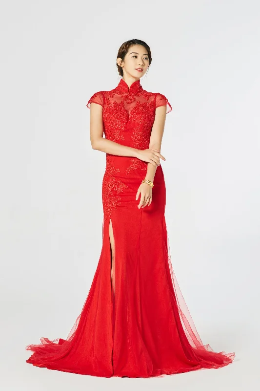 Chloe Bespoke Dress | Modern Lace Cheongsam Long Sleeve Lace Dress