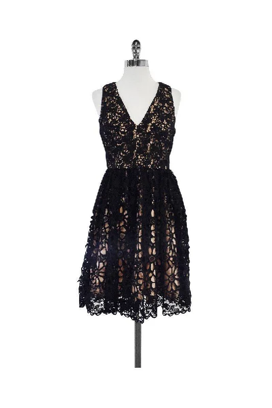 French Connection - Black & Nude Lace Dress Sz 4 Lace Skater Dress