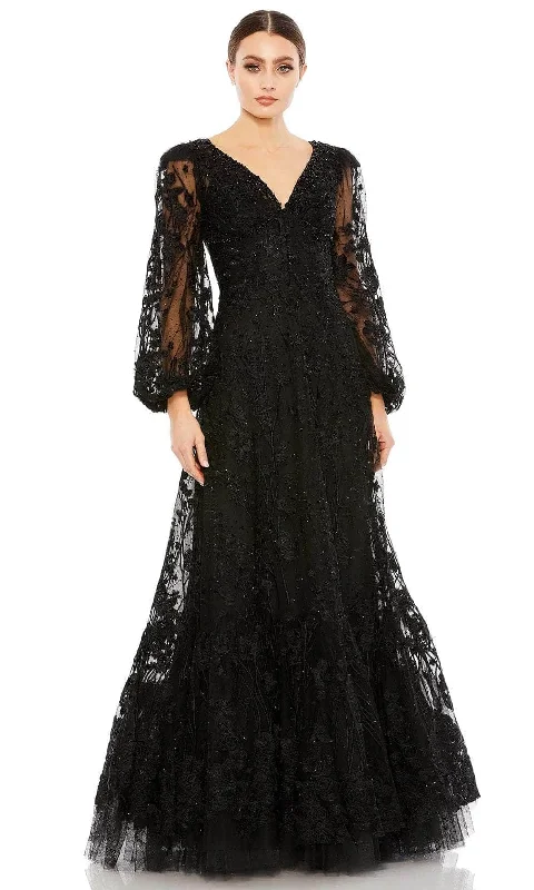 Mac Duggal 20430 - Puff Sleeve Beaded Lace Evening Gown Sheer Lace Dress