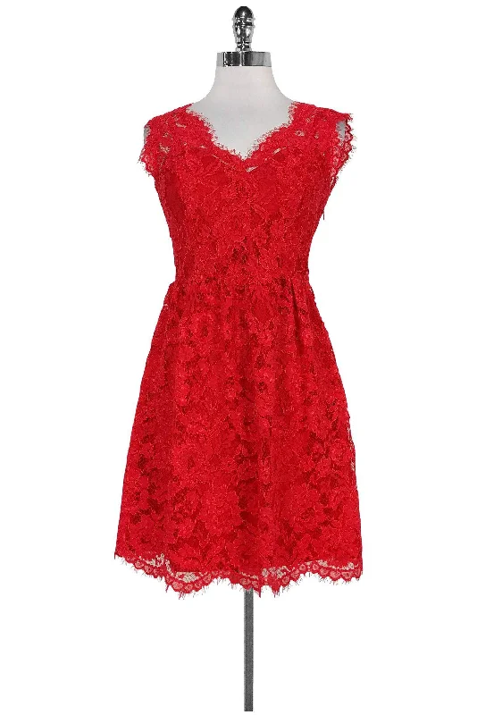 Madison Marcus - Red Lace Dress Sz XS Tiered Lace Gown